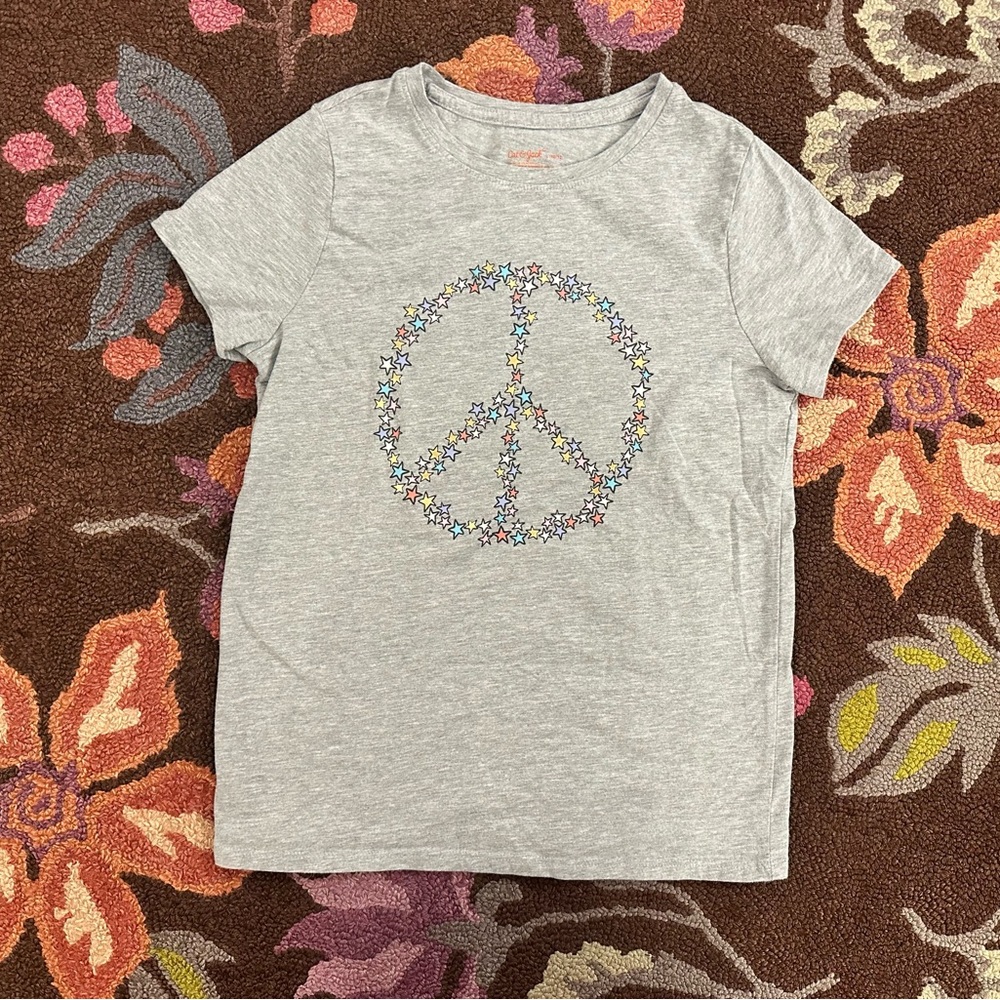 Cat & Jack Gray Floral Peace Sign T-Shirt, NWOT
